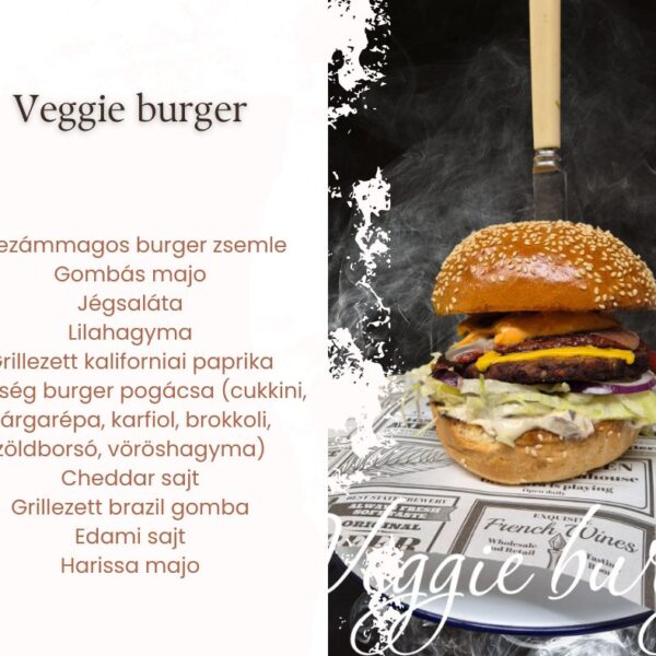 Veggie burger tálalva
